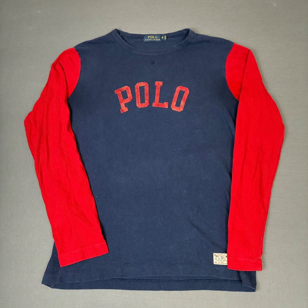 Polo Ralph Lauren Men's Red & Blue Polo Spell Out Long Sleeve Shirt Size Medium